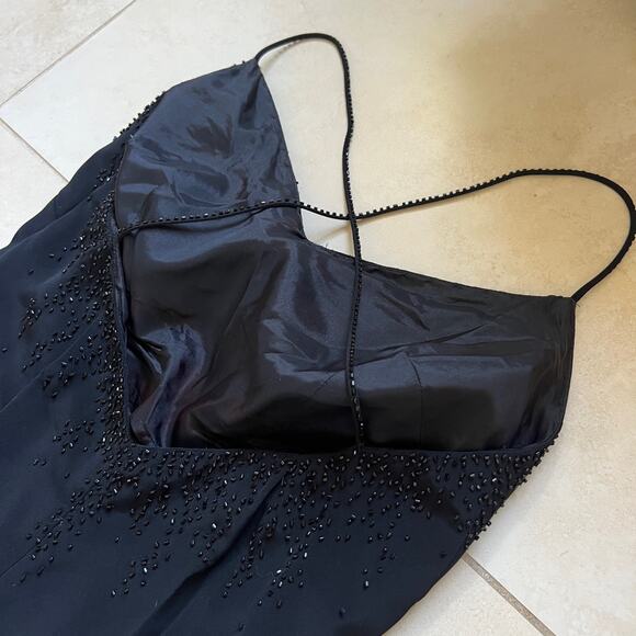 Cache Black Lace Beaded Crisscross Back Evening Formal Mermaid Dress Size 2 - Picture 7 of 15